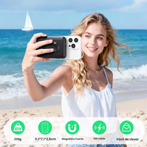 Vista 2 de Cargador portátil magnético para iPhone con cable incorporado, banco de energía inalámbrico de 10800mAh para Magsafe, esencial de viaje, paquete