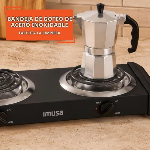 Vista 5 de Cocina eléctrica de una hornilla IMUSA USA GAU 80305 de 1100 vatios en color negro, quemador doble 1500 W, Negro