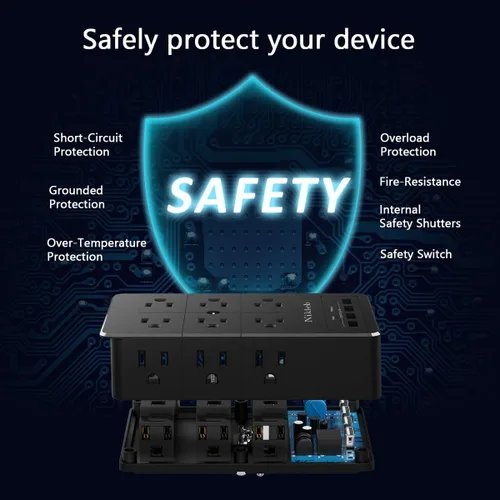 Vista 3 de Cargador de pared con protector de sobretensiones, regleta de alimentación con 12 tomas de corriente alterna anchas, bloques de carga USB de 4
