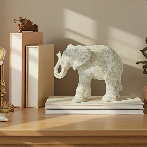 Vista 6 de Guichifun Estatuas de Elefante Decorativas Figuras Coleccionables - Decoración de Elefante Bohemio de Resina Crema Hecho a Mano Trae Buena Suerte