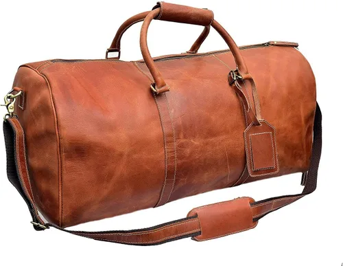 Vista 2 de 24 pulgadas cuero Duffel Bolsas para hombres y mujeres completo grano cuero viaje durante la noche fin de semana Bolsas de cuero deportes gimnasio