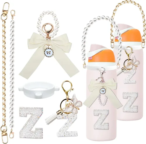 Vista 120 de 6 piezas de accesorios con letras para botella de agua Owala 24 oz 32 oz 40 oz, con lindos dijes iniciales y correa para el asa, compatible
