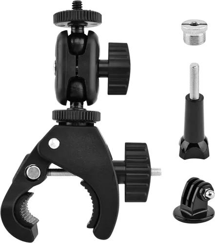 Vista 2 de Abrazadera de cangrejo de micrófono, soporte de micrófono con ajuste de cabeza de bola doble, tornillo de cobre de 1/4 a 5/8 pulgadas, se adapta a