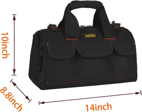 Vista 3 de FASTECH Bolsa Toosl resistente de 14 pulgadas con boca ancha para almacenamiento de herramientas, portador y organizador, bolsa de herramientas