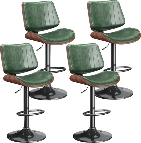 Vista 36 de Juego de 1 taburetes de bar giratorios de madera curvada ajustables para encimera de cocina, moderna silla de bar tapizada de piel sintética