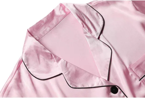 Vista 5 de Conjunto de pijama de seda para mujer, conjunto de pijama de manga larga de dos piezas, conjunto de pijama con botones, ropa de dormir