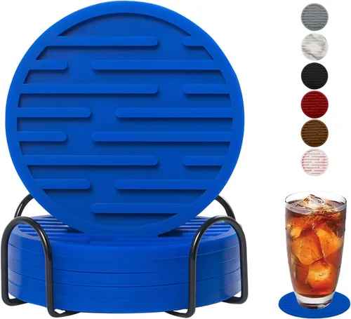 Vista 13 de Juego de 6 posavasos de silicona para bebidas con soporte, impermeables, antideslizantes, reutilizables, posavasos duraderos para mesa, bar
