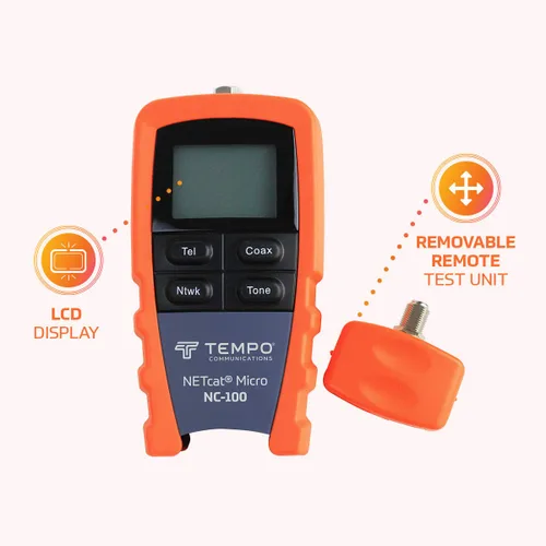 Vista 7 de TEMPO NC-100 NETcat Micro Herramienta de prueba de cableado, prueba de Ethernet coaxial, probador de cable digital para voz, datos, video, coaxial