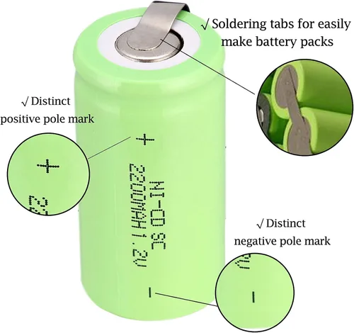 Vista 3 de Ni-Cd 1.2V 2200MAH Batería Recargable Sub C SC Baterías (Verde* 6)
