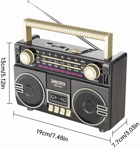 Vista 9 de AM FM Radio Portátil de onda corta Retro Radio Altavoz Bluetooth USB-C recargable, doble altavoz, recepción, perilla grande fácil de usar