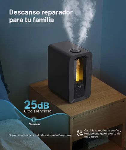 Vista 5 de BREEZOME Humidificadores de 6L para dormitorio, humidificador de llenado superior de niebla fría con difusor de aroma, humidistato, luz nocturna
