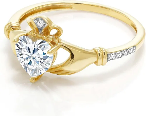 Vista 67 de Gem Stone King Anillo de compromiso claddagh celta irlandés de oro amarillo de 10 quilates con piedra preciosa en forma de corazón de 0.236 in