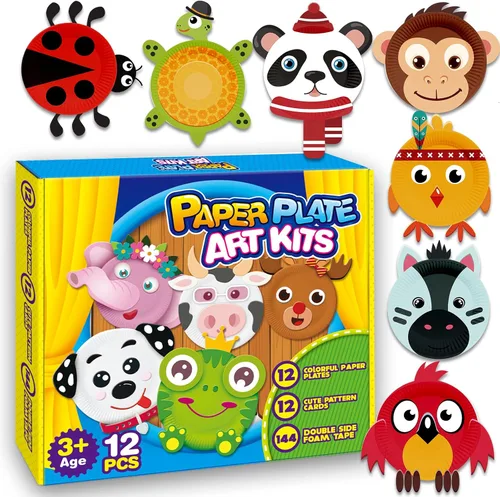 Vista 8 de V-Opitos Kits de artes y manualidades para niños, paquete de 12 manualidades de platos de papel, manualidades simples de animales para niños