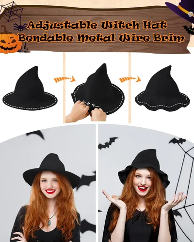 Vista 2 de Century Star Sombrero de bruja para mujer para Halloween, sombreros de lana de ala ancha, gorra de punto Spire para fiesta y uso diario