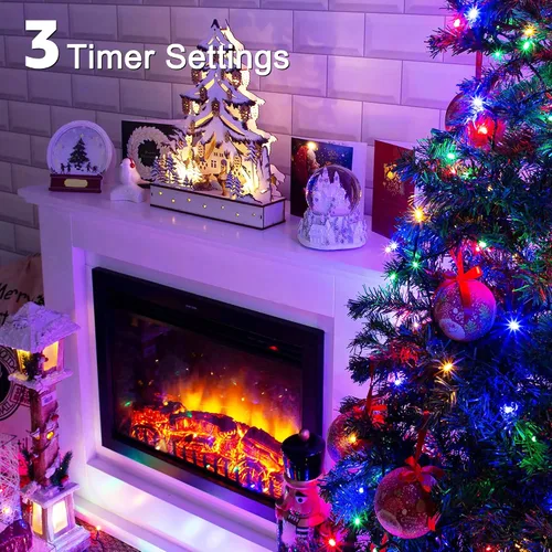 Vista 3 de 300 luces LED de Navidad de 98 pies para exteriores, luces multicolor para árbol de Navidad enchufables, 8 modos de luz parpadeante para dormitorio
