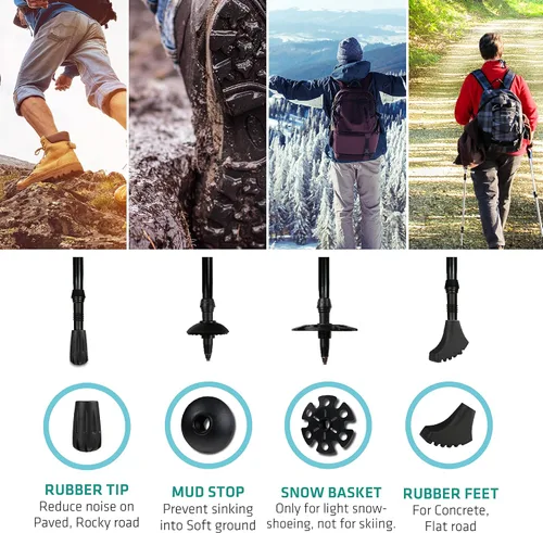 Vista 2 de TREKOLOGY Trekking Pole Tips and Baskets Set - Rubber Replacement Accessories for Walking Sticks and Hiking Pole