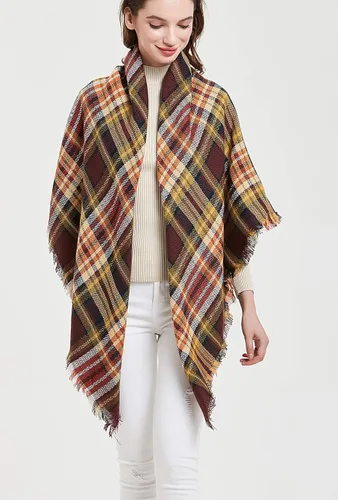Vista 3 de Wander Agio Bufanda de manta cálida para mujer, chal cuadrado de invierno, bufandas infinitas grandes, bufanda a cuadros