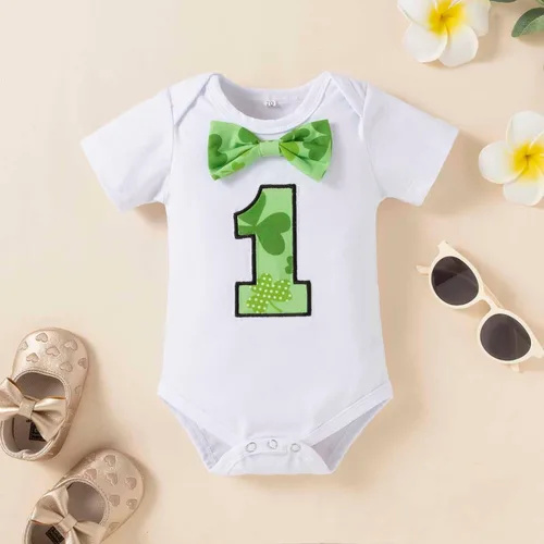Vista 4 de Conjunto de letras de San Patricio con estampado de bebé, conjunto de ropa de bebé para niñas