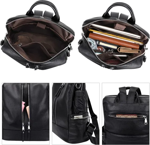Vista 6 de ALTOSY Mochila de cuero genuino para mujer, bolsa de hombro convertible con compartimento para computadora portátil