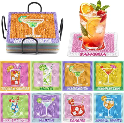 Vista 12 de UPINS 8 piezas de posavasos de arte de diamante bohemio para bebidas, kits de arte de diamante DIY para adultos, niños, principiantes, suministros