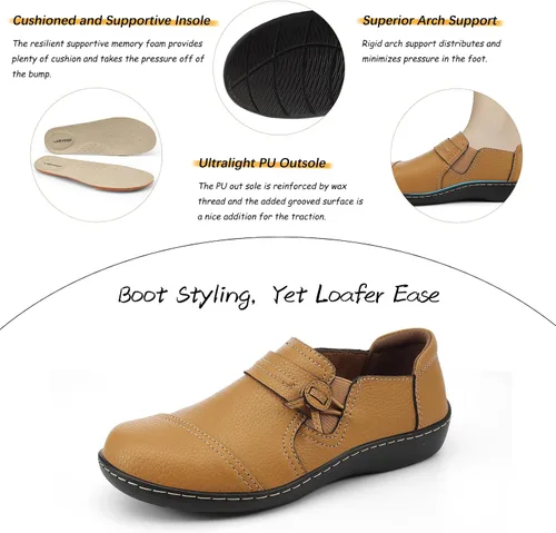 Vista 5 de Mocasines de cuero clásicos y cómodos para mujer, bonitos zapatos de vestir informales, ligeros, para caminar, zapatos planos para el trabajo diario