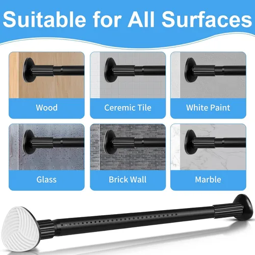 Vista 5 de Barra de cortina de tensión de 51 a 86 pulgadas, barra de cortina sin taladrar para ventana o armario de baño, barras de cortina al aire libre
