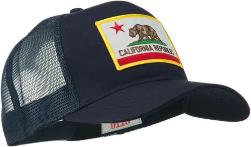 Vista 5 de e4Hats.com Gorra de malla de sarga parcheada con bandera del estado de California