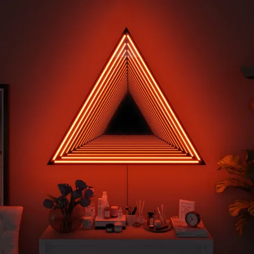Vista 5 de Casa Di Lumo Espejo triangular infinito – Lámpara de pared LED con espejo infinito, decoración de pared geométrica RGB que cambia