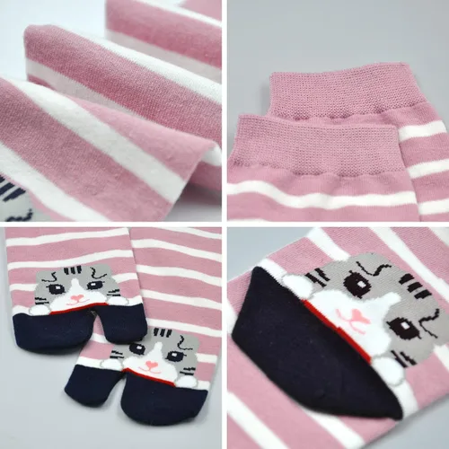Vista 4 de Hellomamma Tabi - Calcetines de dos dedos para mujer, con división atlética, de algodón, colorido, 4 pares