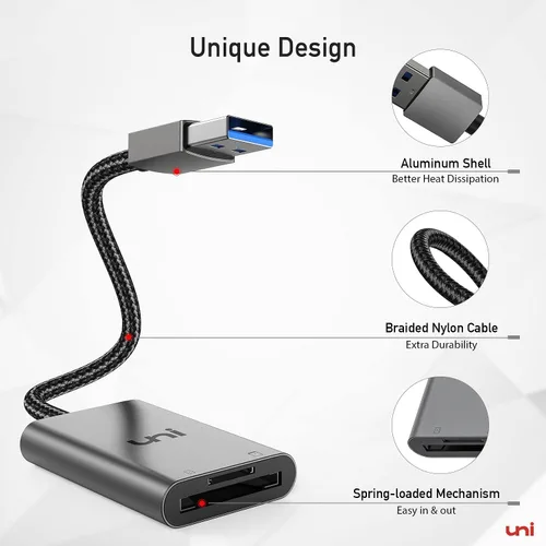 Vista 8 de uni Lector de tarjetas SD, adaptador USB 3.0 de alta velocidad a tarjeta micro SD, lector de tarjetas de memoria de aluminio para computadora