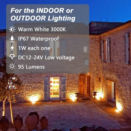 Vista 3 de Luces LED empotrables para escalón de cubierta, 12 V CA/CC 3000 K LED de bajo voltaje, IP67 impermeable 1 W Mini en el suelo para jardín, césped