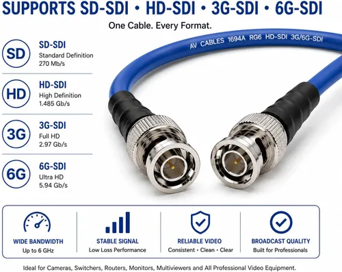 Vista 4 de AV-Cables Cable BNC SDI 3G/6G HD de 100 pies - Belden 1694a RG6 - Azul