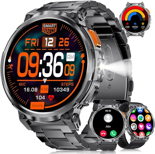 Vista 10 de LIGE Reloj inteligente con marca/respuesta de llamada, pantalla HD de 1.85 pulgadas, relojes inteligentes con batería de 730 mAh, linterna, 120