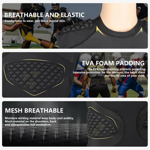 Vista 3 de DGXINJUN Chaleco protector de pecho de béisbol para hombre, camiseta acolchada con protector de esternón de corazón acanalado para sóftbol, fútbol