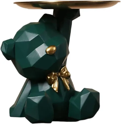 Vista 8 de Bandeja de Almacenamiento Estatua Portallaves Figurina, Bandeja para Dulces Joyas Aretes Labiales, Lindas Estatuas de Oso con Plato, Esculturas