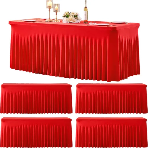 Vista 23 de Manteles de mesa de elastano azul bebé de 6 pies para mesas rectangulares, sin arrugas, rectangular, elástico, ajustable de 6 pies con falda