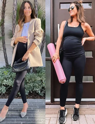 Vista 5 de Purplepig Leggings de maternidad sobre el vientre, no se transparentan, levantamiento de glúteos, suaves, pantalones de entrenamiento para embarazo