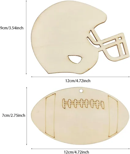 Vista 3 de Paquete de 32 recortes de madera para casco de fútbol y casco de fútbol en forma de rebanadas de madera, temática de fútbol, deportes, adornos