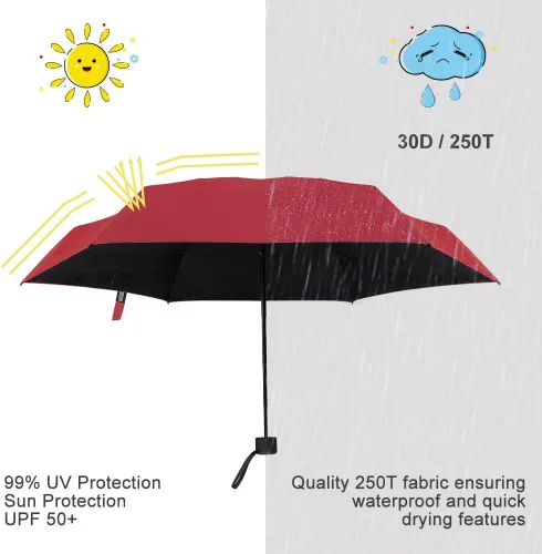 Vista 5 de Yoobure Mini paraguas pequeño con estuche ligero diseño compacto perfecto para viajes, ligero y portátil, sombrilla para sol y lluvia al aire libre