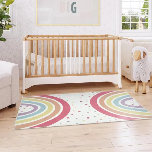Vista 8 de STARUIA Alfombra lavable de arco iris para guardería de niñas, alfombra pequeña de 3 x 5 pies, alfombras de área coloridas para dormitorio de niños