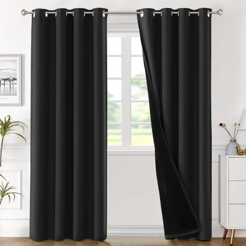 Vista 19 de H.VERSAILTEX Paneles de cortina 100% opacas de 45 pulgadas de largo, con aislamiento térmico, cortinas opacas con forro para dormitorio, dos capas