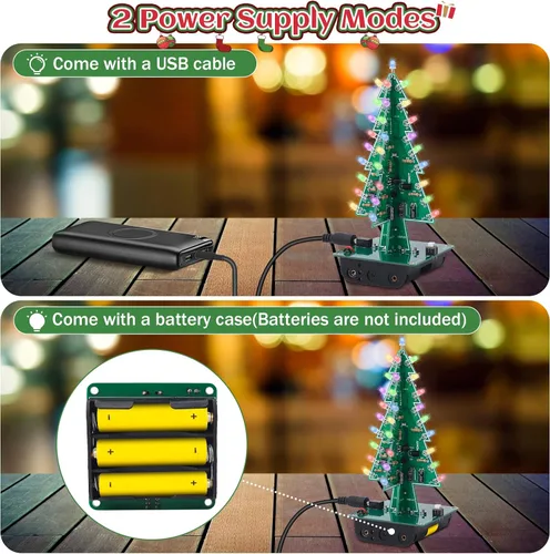 Vista 5 de Icstation - Kit para montar árbol de Navidad, 3D, con luces LED de 7 colores intermitentes para práctica de soldadura eléctrica.
