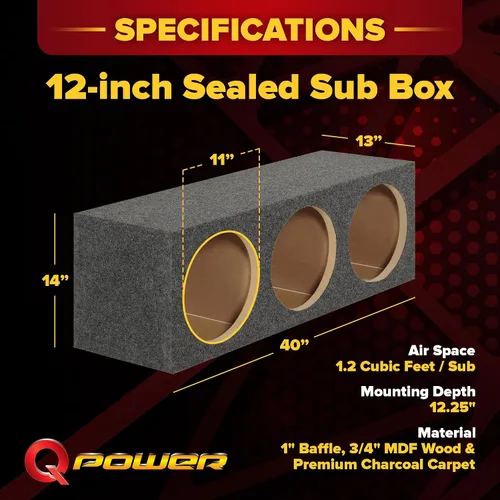 Vista 3 de Q Power HD12 12" sellado triple subwoofer de audio para coche caja de subgraves