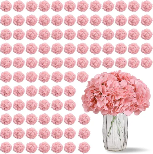 Vista 15 de Flores de hortensias artificiales rosa polvoriento, 10 cabezas de flores de seda de hortensia falsas para centros de mesa de boda, ramos de 10