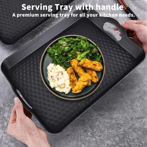Vista 2 de Bandeja de plástico con asas, paquete de 2 bandejas rectangulares multiusos antideslizantes para servir restaurante para fiestas, mesa de café