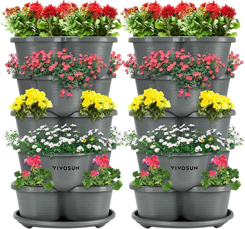 Vista 9 de VIVOSUN - Jardinera vertical apilable de 5 niveles para fresas, flores, hierbas y verduras, color marrón