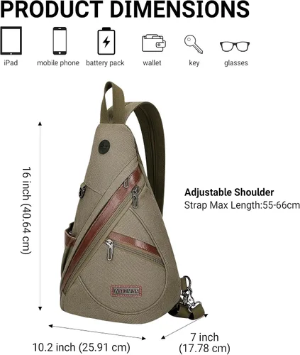 Vista 6 de WITZMAN Bolso bandolera de lona para hombres y mujeres, mochila convertible cruzada, estilo vintage, bolsa de pecho de viaje casual