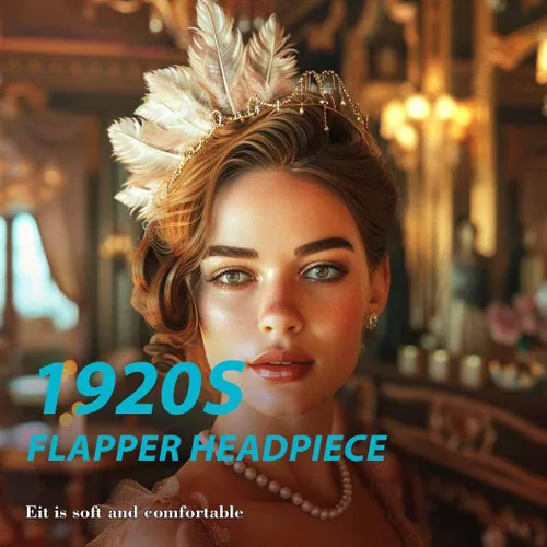Vista 7 de Pinza para el pelo de plumas blancas de los años 20, accesorios para el cabello, tocado para mujer