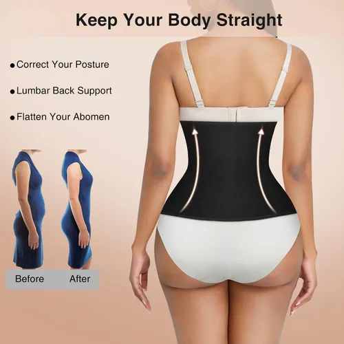 Vista 4 de Wonder-Beauty Entrenador de cintura para mujer, corsé con control de abdomen, entrenador de cintura, talla grande con 8 huesos de acero y bolsillo