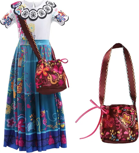 Vista 6 de Cosrea Mirabel Dress Costume for Girls Cosplay Princess Dresses Outfits With Bag for Halloween